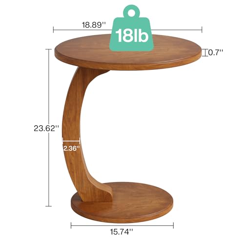 Tribesigns Small Round End Table for Living Room, C-Shaped Sofa Side Table for Couch, Retro Boho Bedside Nightstand, Brown