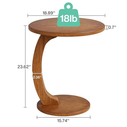 Tribesigns Small Round End Table for Living Room, C-Shaped Sofa Side Table for Couch, Retro Boho Bedside Nightstand, Brown