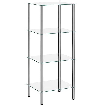 HOOBRO Glass Shelf, 4 Tier Bathroom Standing Shelf Unit, Tempered Glass Shelving Stand for Small Space, Perfume Stand Organizer, Space-Saving, for Bathroom, Bedroom, Steel Frame, Silver SV04CJ01 - size: 15" L x 11.8" W x 41.3" H