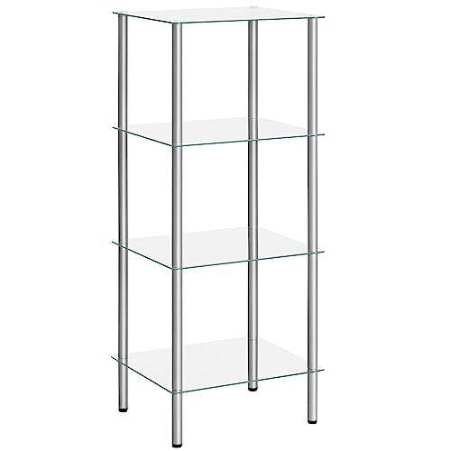 HOOBRO Glass Shelf, 4 Tier Bathroom Standing Shelf Unit, Tempered Glass Shelving Stand for Small Space, Perfume Stand Organizer, Space-Saving, for Bathroom, Bedroom, Steel Frame, Silver SV04CJ01 - size: 15" L x 11.8" W x 41.3" H