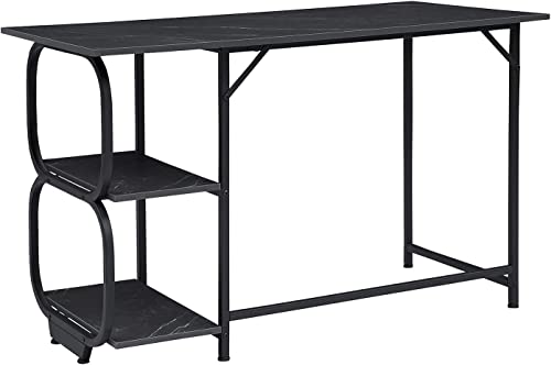 Anivia Gaming Computer Desk, Small Home Office Desk with 2 Storage Shelves, 47" Writing Desks Industrial Simple Style Wood Table Metal Frame for PC Laptop Notebook（Black） (47-B) - color: Black Marbling