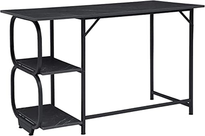 Anivia Gaming Computer Desk, Small Home Office Desk with 2 Storage Shelves, 47" Writing Desks Industrial Simple Style Wood Table Metal Frame for PC Laptop Notebook（Black） (47-B) - color: Black Marbling
