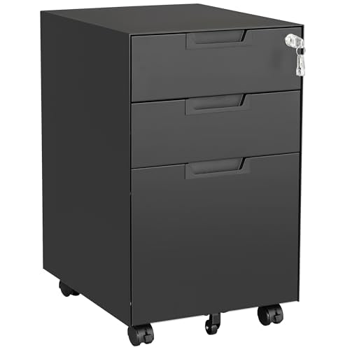 Letaya 3 Drawer Mobile File Cabinet with Lock,Under Desk Metal Small Filing Cabinets for Home Office Organizer Letters/Legal/A4(Fully Assembled Except Wheels-Black) - color: Black, size: 14.57"W X 17.32"D X 23.6"H