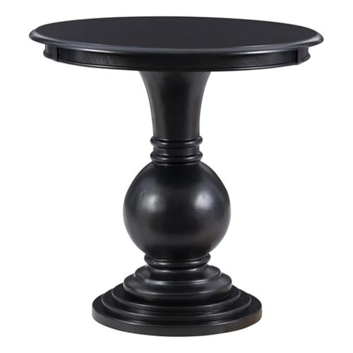 Pemberly Row Set of 2 Round Wood Accent Tables with Pedestal Base in Jet Black