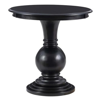 Pemberly Row Set of 2 Round Wood Accent Tables with Pedestal Base in Jet Black