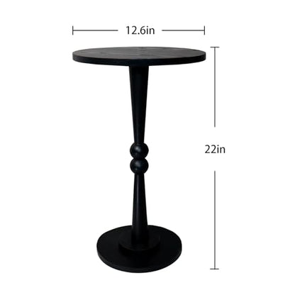 Small Side Table, Drink Table for Small Spaces, Modern Accent Table Martini Table with Solid Wood Leg, Round End Tables Living Room for Bedroom and Office (Black) - color: Black
