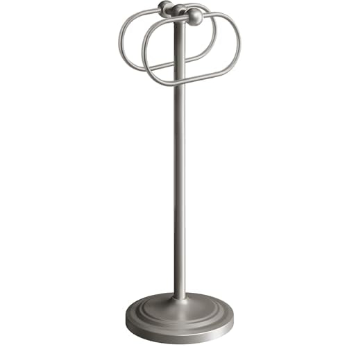 17 Inch Stainless Steel Hand Towel Holder Double Stand Hand Towel Ring for Washcloths or dishcloths Non-Slip Base Free Standing Towel Rack for Bathroom Kitchen (Brushed) - color: Brushed