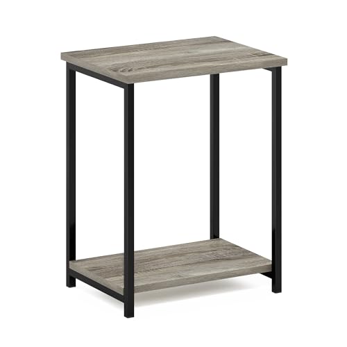 Pemberly Row Industrial End Table, Metal Frame with French Oak Finish, 11.7 x 15.2 x 19.7 in, 2-Tier Shelves, Durable Composite Wood, Rustic Style Living Room Side Table