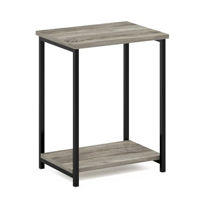 Pemberly Row Industrial End Table, Metal Frame with French Oak Finish, 11.7 x 15.2 x 19.7 in, 2-Tier Shelves, Durable Composite Wood, Rustic Style Living Room Side Table