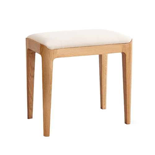 Vanity Stool, Ash Wood Vanity Chair, Wooden Chair for Vanity with Upholstered Cushions for Living Room, Bedroom - color: Ash Wood-natural, size: White