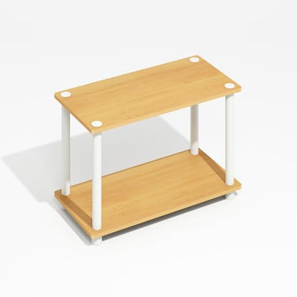 Furinno Turn-N-Tube Side Table, 2-Tier Wide End Table with Open Shelf, Toolless Assembly Night Stand, Bedside Table, for Living Room, Bedroom, Light Beech - color: Light Beech/White, size: 1-Pack
