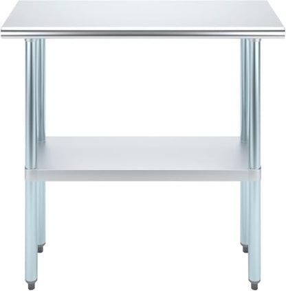 14" x 36" Stainless Steel Prep Table – NSF Certified Heavy Duty Work Table for Home & Commercial Use – Galvanized Undershelf & Legs - size: 36x14