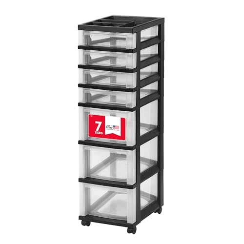 IRIS USA 7-Drawer Rolling Storage Cart, Black/Clear | Keep craft supplies, office essentials, classroom items, and accessories organized with easy-access drawers for daily use - color: Black, size: 7 Drawer