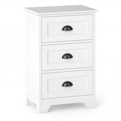 Giantex Nightstand with 3 Drawers, Bedside Table with Exquisite Metal Handles, Accent Table Sofa Side Table with Anti-toppling Device for Bedroom, Study, White - color: White