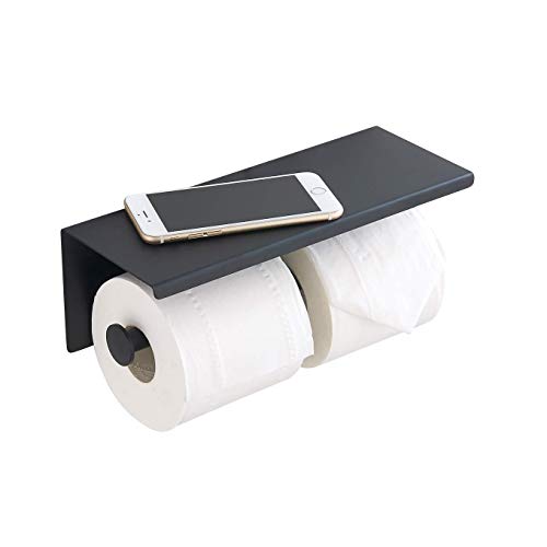 BGL 304 Stainless Steel Double Toilet Paper Holder Wall Mounted Matte Black Two Heads Roll Tissue Paper Holder with Shelf (Black) - color: Black