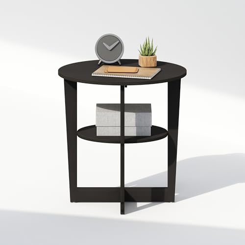 Furinno Tidur 2-Tier Oval Night Stand, Black Nightstand with Round Edge Tabletop, Open Shelf Bedside Table, End Table, Side Table, for Bedroom, Living Room, Black Walnut - color: Black Walnut, size: Oval Open Shelf