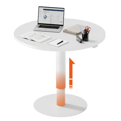 28" Pneumatic Height Adjustable Round Side Table, Gas Lift Pedestal Drink End Table, Small Accent Nightstand for Living Room Sofa Couch, White - color: White, size: 27.56"