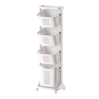 4-Tier Vertical Laundry Hamper Sorter, Laundry Storage Organizer with Wheels Removable Rolling Laundry Baskets, Bathroom Cart for Dirty Clothes (White) (4-Tier) - style: 4-Tier