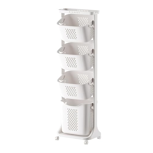 4-Tier Vertical Laundry Hamper Sorter, Laundry Storage Organizer with Wheels Removable Rolling Laundry Baskets, Bathroom Cart for Dirty Clothes (White) (4-Tier) - style: 4-Tier