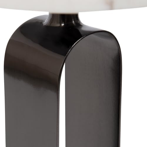 Kate and Laurel Helio Modern Round Drink Table; 8 x 8 x 24; White and Gray Gunmetal; Natural Marble Cocktail Table for Small Spaces and Use as Small Plant Stand or Nightstand