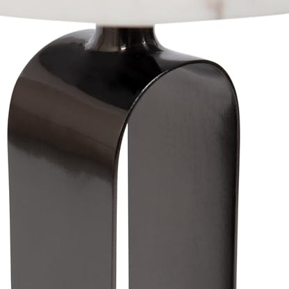 Kate and Laurel Helio Modern Round Drink Table; 8 x 8 x 24; White and Gray Gunmetal; Natural Marble Cocktail Table for Small Spaces and Use as Small Plant Stand or Nightstand