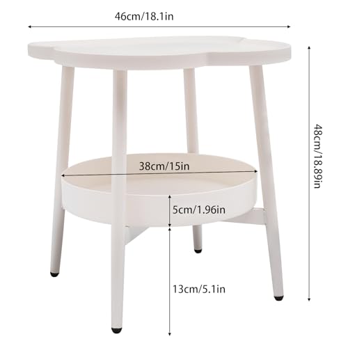 2-Tier Modern Sofa Side Table, Four-Leaf Clover Shape End Table Coffee Tea Snack Table Small Nightstand with Storage for Bedroom Living Room Creamy White - color: Creamy White
