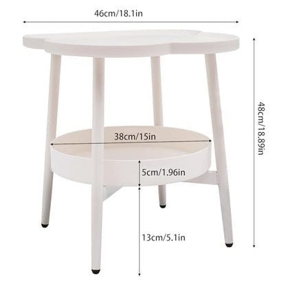2-Tier Modern Sofa Side Table, Four-Leaf Clover Shape End Table Coffee Tea Snack Table Small Nightstand with Storage for Bedroom Living Room Creamy White - color: Creamy White