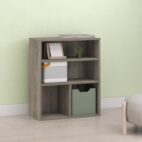 Frei Bookcases, Bookshelf, 4 Cube Display Bookcase, with Adjustable Shelves, for Home Office, Living Room, Olive Oak - color: Olive Oak, size: 11.81 (D) x 23.62 (W) x 28.15 (H) inches
