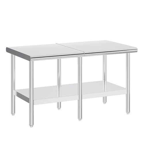 Jocisland 30" x 60" Stainless Steel Table for Prep & Work, Food-Grade Stainless Steel Adjustable Under Shelf and Feet, for Commercial Kitchen, Restaurant, Hotel, Garage - size: 30x60 in, style: Rounded Table Corner