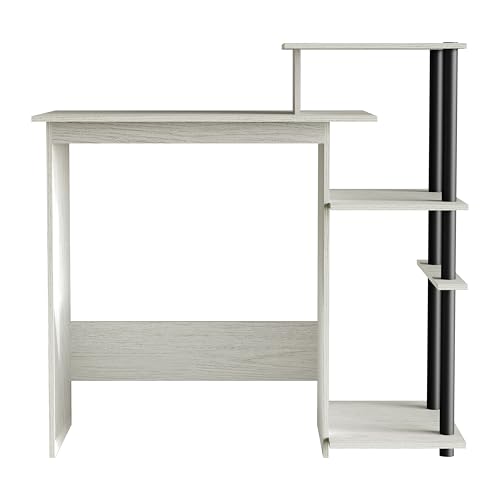 Elegance Writing Desk with Multi-Tier Open Shelves, Study Computer Desk for Home Office, Light Grey - color: Light Grey