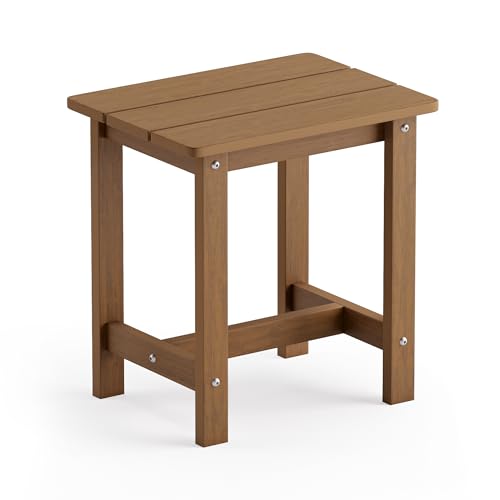 LUE BONA Outdoor Side Table, HDPS Small Outdoor Table, Adirondack Side Table, Outside End Table for Patio, Porch, Deck, Pool, Weather Resistant/Easy Maintenance/Indoor or Outside Use, Brown - color: Brown-oil Printed, size: 16.1 in