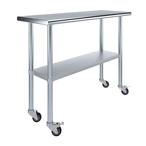 AmGood 48" Long x 18" Deep Stainless Steel Table with Casters - size: 48" Long x 18" Deep
