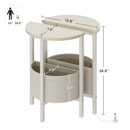 Vagusicc Small Round Side Table End Table, Tall Accent Table with Storage Basket, Set of 2 Half Round Tables Half Moon Tables, Coffee Bedside Tables, Modern Nightstand for Living Room Bedroom, Cream - color: Cream White