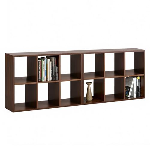 IRONMIX Metal 6 Cube Storage Organizer, Modern Short Bookshelf, 2 Tier Horizontal Bookshelf Cube Shelf, TV Stand with Storage, Cabinet Display Case for Home Office Library (Dark Wooden, 1037-2 Set) - color: Dark Wooden, size: 1037-6 Cube-2 Set