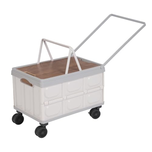 Foldable Rolling Cart, 55L Portable Organizer C-Art with 4 Wheels, 20.5x14.2x11.4in Freestanding Foldable Organizer Rolling Cart with Handles, Practical Top Cover, Grooves (Grey) - color: Gray