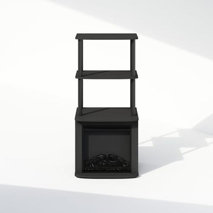 Furinno Turn-N-Tube Side Table, 3-Tier NO Heat Fireplace End Table with Open Shelf, Electric Fireplace Display Night Stand, Bedside Table, for Living Room, Bedroom, Americano/Black - color: Americano, size: 3-Tier Tall Side Table, style: No Heat Fireplace
