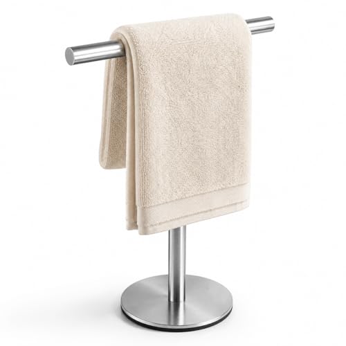 Bath Hand Towel Holder Standing, 13 Inch T-Shape Towel Bar Rack Stand, SUS304 Stainless Steel Brushed Finish,Tower Bar for Bathroom Kitchen Vanity Countertop - color: Silver
