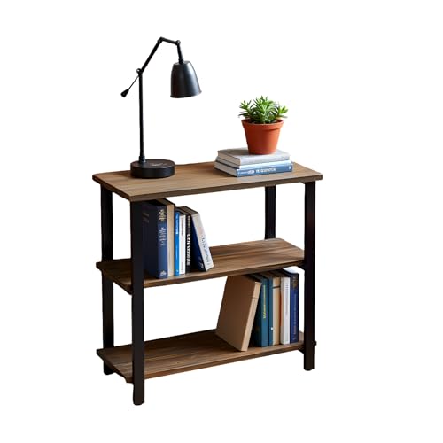 Alaterre Furniture Pomona Living Room 3-Tier Solid Wood Under-Window Bookshelf with Metal Frame – Rustic Industrial Modern Living Room Bookcase (Rustic Brown)