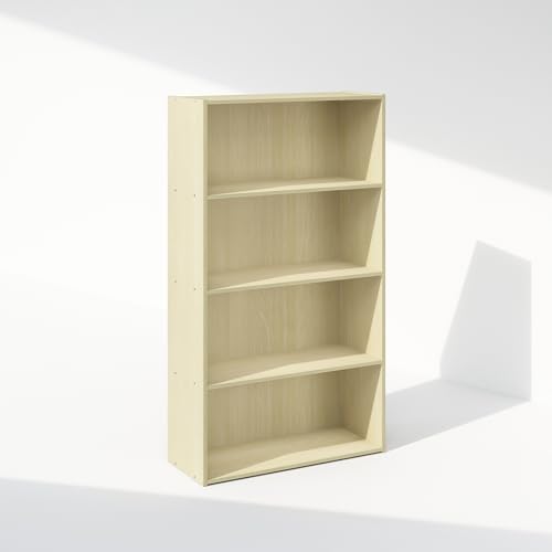 Furinno Simple Book Shelf, 4-Tier Bookshelf, Bookcase with Open Shelf, 9.4 x 23.6 x 41.7, for Living Room, Bedroom, Home Office, Steam Beech - color: Steam Beech, size: 4-Tier, Standard