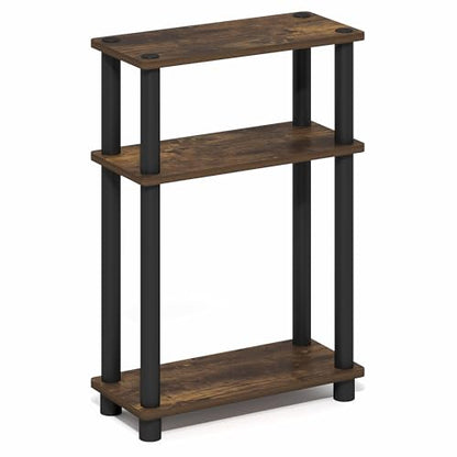 Furinno Turn-N-Tube Narrow Night Stand, 3-Tier Rectangular Nightstand with Storage Shelf, Slim Toolless Bedside Table, End Table, Side Table, for Bedroom, Closet, Dorm, Amber Pine - color: Amber Pine/Black
