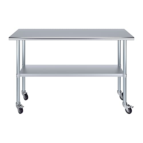AmGood 60" Long x 18" Deep Stainless Steel Table with Casters - size: 60" Long x 18" Deep