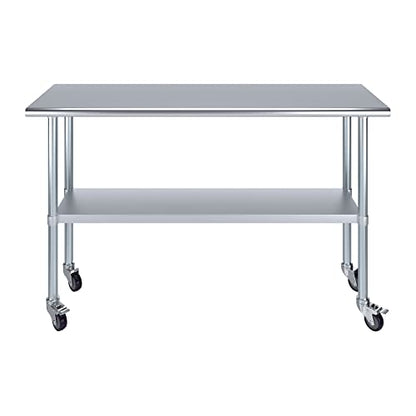 AmGood 60" Long x 18" Deep Stainless Steel Table with Casters - size: 60" Long x 18" Deep
