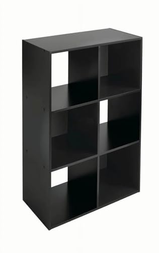 6-Cube Storage Organizer, Bookcase, 3 Open & 3 Closed Back Shelves, Vertical/Horizontal Placement, 11" Cubes (Black) - color: Black