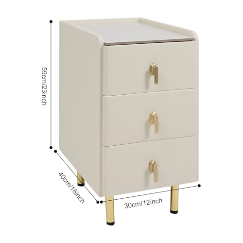DYRABREST Narrow Nightstand with 3 Drawers, 11.8 Inch Slim Bedside Cabinet, Modern Bedroom Furniture with Scratch Resistant Rock Top & Silent Slides, for Small Space, Apartment, Dorm