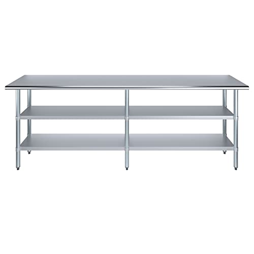 Stainless Steel Work Table with 2 Shelves | Metal Utility Table | Commercial & Residential NSF Utility (Stainless Steel Table with 2 Shelves, 96" Long x 18" Deep) - size: 96" Long x 18" Deep