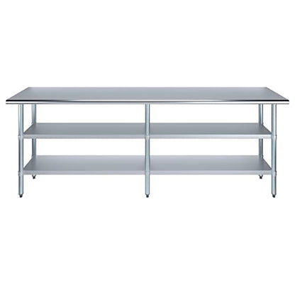 Stainless Steel Work Table with 2 Shelves | Metal Utility Table | Commercial & Residential NSF Utility (Stainless Steel Table with 2 Shelves, 96" Long x 18" Deep) - size: 96" Long x 18" Deep