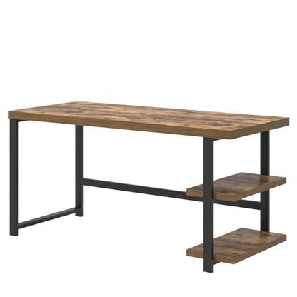 EXCEFUR Modern Computer Desk, Home Office Desk with Storage Shelf, Wood Study Writing Table Workstation for Bedroom Living Room, Rustic Brown, 53 Inch - color: Brown