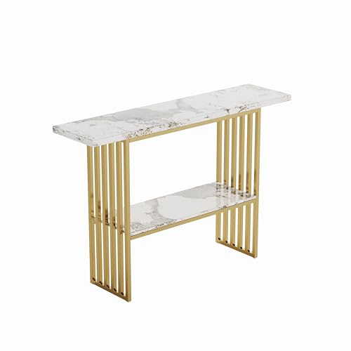 ZeHuoGe Modern Luxury Gold Metal Frame Console Table, Chic Entryway Table with Storage Shelf for Living Room Decor