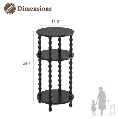 AWASEN Small Round Side Table, Black End Table with 3-Tier Open Shelf for Small Spaces, Round Bedside Table Nightstand for Bedroom, Living Room, Office, Black - color: Black