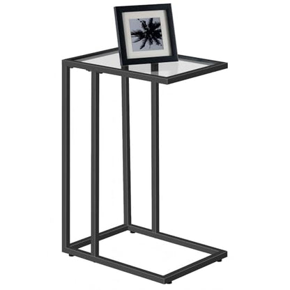 HOOBRO C Shaped End Table, Glass Side Table with Metal Frame, Black Coffee Table for Small Space, Modern Style, for Living Room, Black BK03SF01 - color: Black